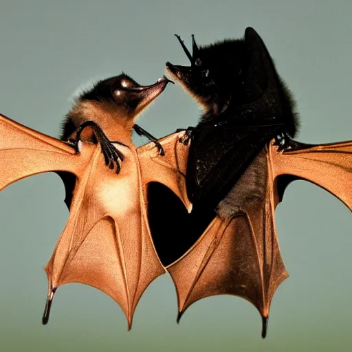 Prompt: a photo of two bats chatting togheter in secret, national geographic