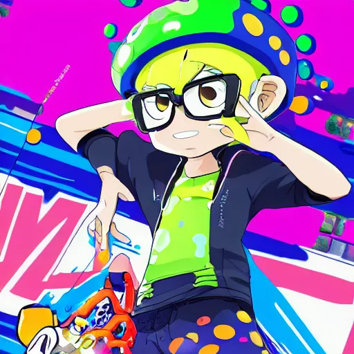 Prompt: Splatoon Inkling, in the style of official manga artwork, key anime visual, colored illustration, magazine cover, 4K