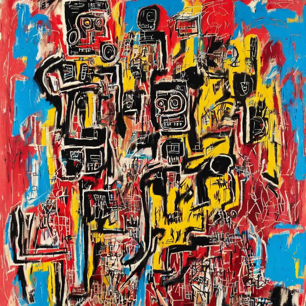 Image similar to robots in the style of jean - michel basquiat