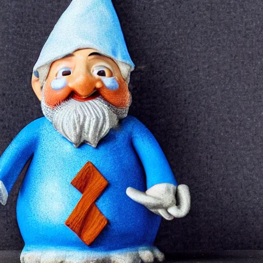 Image similar to professional portrait of a cute blue gnome standing in an office building, 8k, very intricate, very detailed,