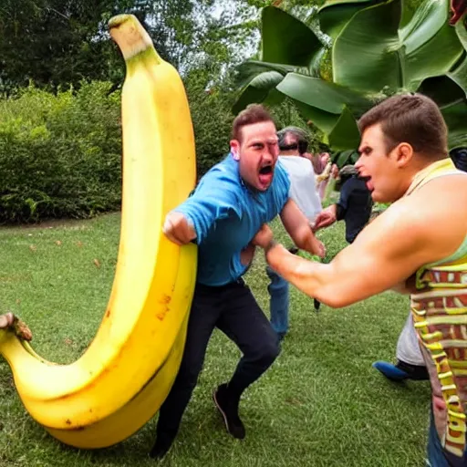 Image similar to someone attacking someone with a giant banana