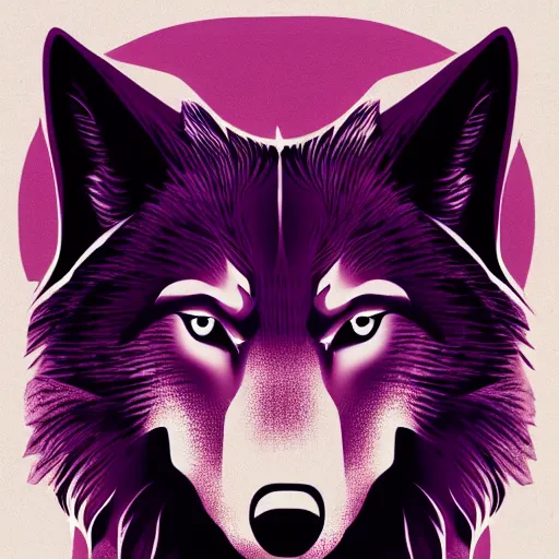 Prompt: silhouette of a wolf, forest background, vectorial art, gradient black to purple, multiple level of backgrounds, trending on artstation