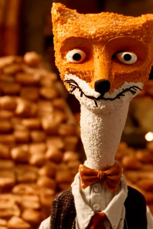 Image similar to film still of steve buscemi made out of bread in the fantastic mr fox, 4 k