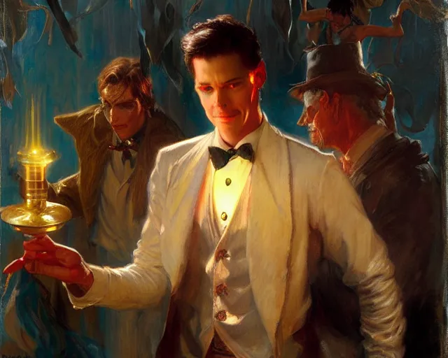 Image similar to attractive magician man, resurrecting the dead. highly detailed painting by gaston bussiere, craig mullins, j. c. leyendecker 8 k