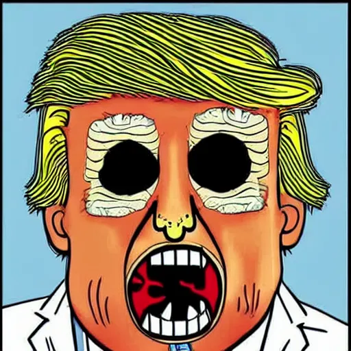 Prompt: zombie Donald Trump eating a rotten Burger
