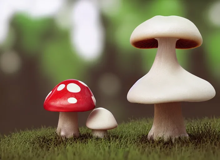 Image similar to a cute creature sitting next to a mushroom, sidefx houdini, vfx, mantra render