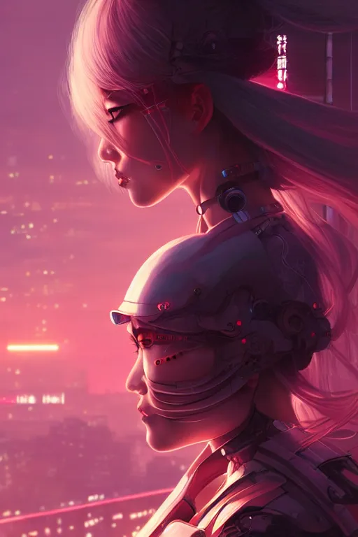 Image similar to portrait futuristic Samurai Girl, in future cyberpunk tokyo rooftop , ssci-fi, fantasy, intricate, very very beautiful, elegant, human anatomy, neon light, highly detailed, digital painting, artstation, concept art, smooth, sharp focus, illustration, art by tian zi and WLOP and alphonse mucha