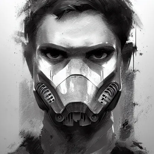 Prompt: portrait of a man by greg rutkowski, a soldier of the eternal empire, wearing a black and white tactical gear, star wars expanded universe, highly detailed portrait, digital painting, artstation, concept art, smooth, sharp foccus ilustration, artstation hq