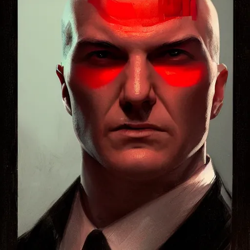 Image similar to a portrait of agent 4 7 from hitman with multiple faces formed into one, dark background, red rim light, highly detailed, digital art, artstation, concept art, smooth, sharp focus, greg rutkowski, wlop