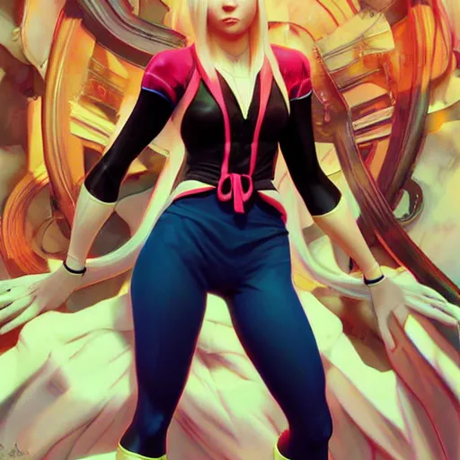 Prompt: gwen stacy as a street fighter character, cg animation, capcom, realistic, character select portrait, by artgerm, greg rutkowski, alphonse mucha, 3 d