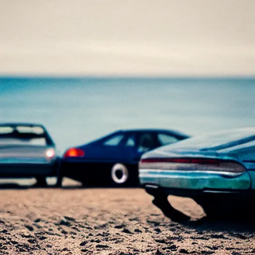 Prompt: a beach full of washed up cars, movie still, cinematic lighting, ray tracing, octane render, long lens, shallow depth of field, bokeh, anamorphic lens flare, 8 k, hyper detailed, 3 5 mm film grain