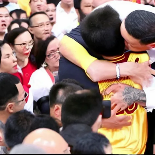 Prompt: Lebron James kissing Xi Jinping