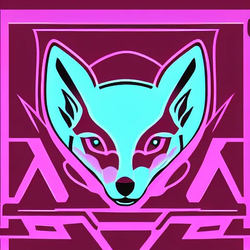 Image similar to logo for evil corporation that involves foxes, synthwave style