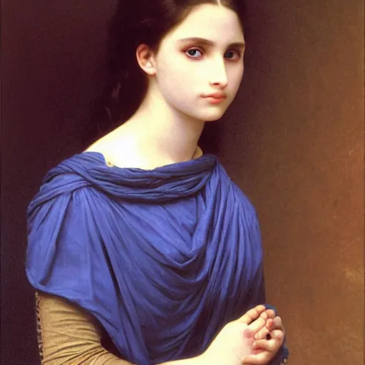 Image similar to A detailed portrait of Alia Atreides, a girl with glowing blue eyes, by William-Adolphe Bouguereau