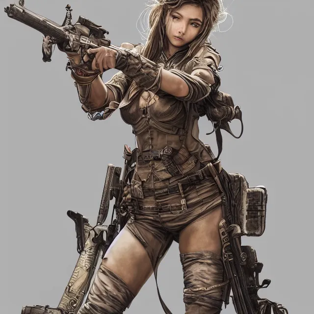 Prompt: the portrait of lawful neutral colorful female infantry gunner as absurdly beautiful, gorgeous, elegant, young swimsuit model, an ultrafine hyperdetailed illustration by kim jung gi, irakli nadar, intricate linework, highly detailed faces, extremely sharp focus, octopath traveler, unreal engine highly rendered, global illumination, radiant light, detailed and intricate environment