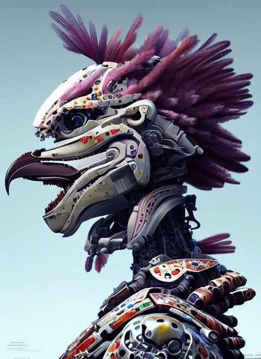 Image similar to side profile! portrait of a hybrid robot eagle, floral! horizon zero dawn machine, intricate, elegant, highly detailed, ray tracing, digital painting, artstation, concept art, smooth, sharp focus, illustration, art by artgerm and greg rutkowski and alphonse mucha, 8 k