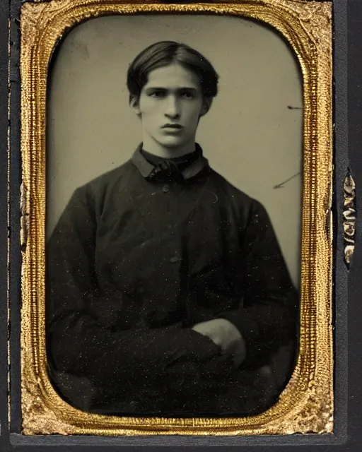 Image similar to tintype photo of alyosha karamazov, innocent young russian man, by julia margaret cameron 1 8 8 0 s, realistic, body shot, sharp focus, 8 k high definition, insanely detailed, intricate, elegant