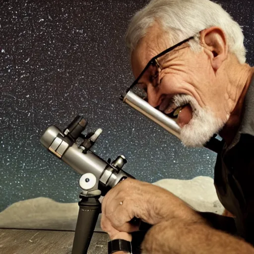 Image similar to a smiling old man seen through a telescope