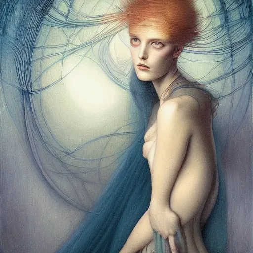 Image similar to a painting in the style of tom bagshaw and in the style of jean delville and in the style of charles dulac.