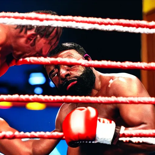 Image similar to wrestlemania mr t getting punched in the face, slow motion, detailed face ripple