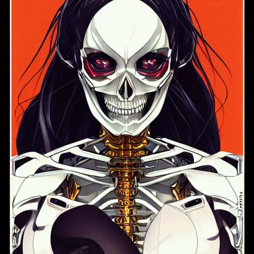 Image similar to anime manga skull portrait young woman gundam cyborg skeleton, intricate, elegant, highly detailed, digital art, ffffound, art by JC Leyendecker and sachin teng