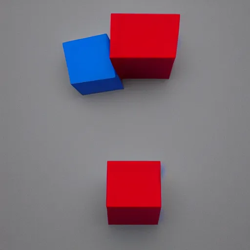 Image similar to a red cube is on top of a blue cube