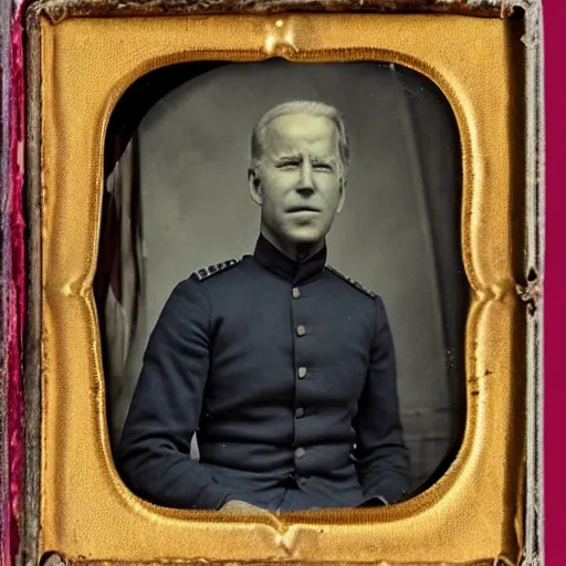 Image similar to civil war photograph of joe biden in uniform, portrait, daguerrotype, sideburns