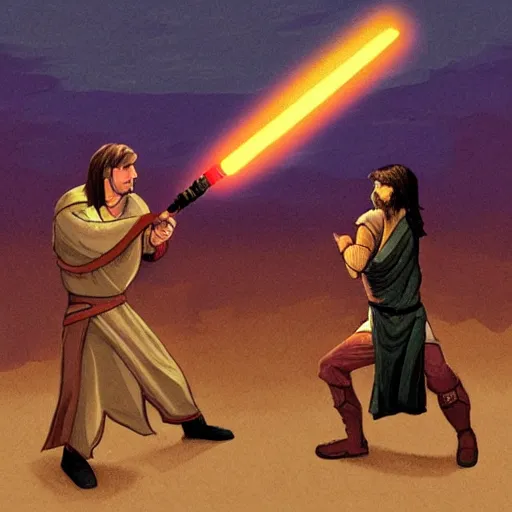 Image similar to prehistoric draw of a jedi battle