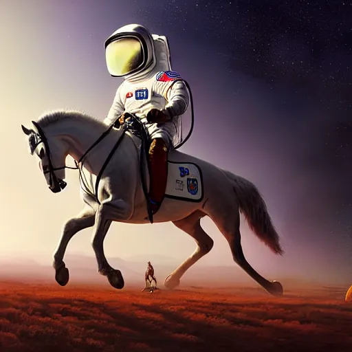 Image similar to a horse riding an astronaut, hyperrealism, no blur, 4 k resolution, ultra detailed, style of ron cobb, adolf hiremy - hirschl, syd mead, ismail inceoglu, rene margitte