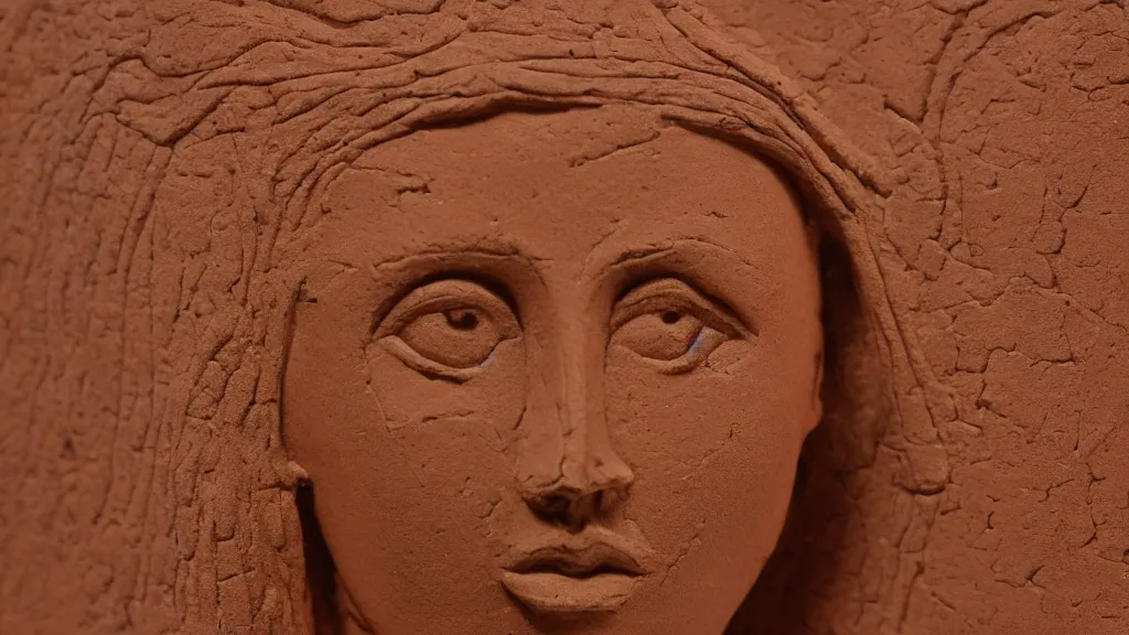 Prompt: a young woman portrait made of Terracotta. rule of thirds