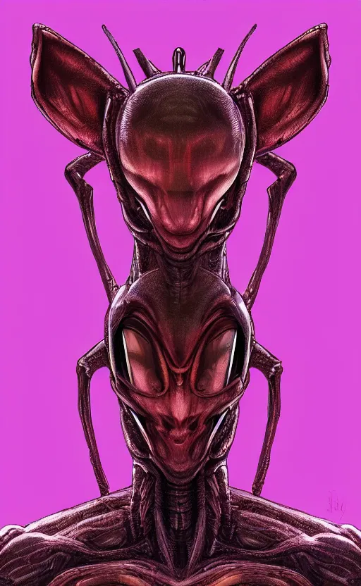 Image similar to character portrait art, ant alien, trending in artstation, purple color lighting