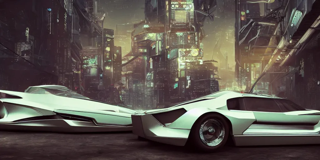 Prompt: a vintage modern futuristic scifi cyberpunk car design, car design, vehicle, car photography, 4 k