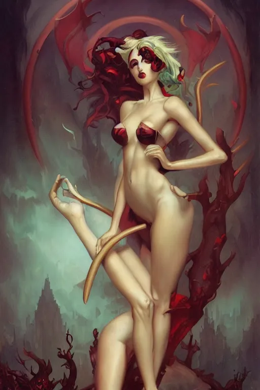 Image similar to Succubus by Peter Mohrbacher in the style of Gaston Bussière, art nouveau