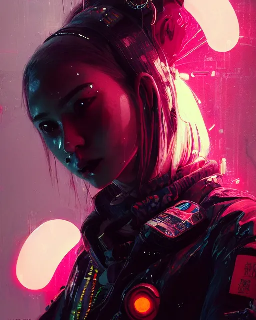 Image similar to detailed portrait vampire neon operator girl, cyberpunk futuristic neon, reflective puffy coat, decorated with traditional japanese ornaments by ismail inceoglu dragan bibin hans thoma greg rutkowski alexandros pyromallis nekro rene maritte illustrated, perfect face, fine details, realistic shaded, fine - face, pretty face