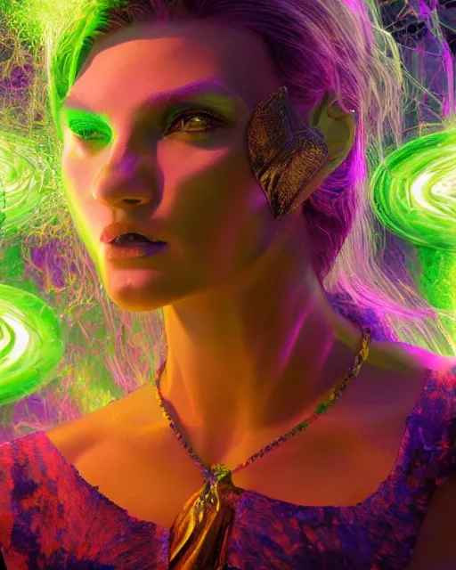 Image similar to a powerful energy psychedelic matrix sorceress, by alexander fedosav, hyper detailed digital matte painting, concept art, hyperrealism, 1 6 k resolution, cinema 4 d, 8 k resolution, trending on artstation, behance hd, a masterpiece, by stephan martiniere, particles, cel - shaded, power bright neon energy, by david a. hardy,