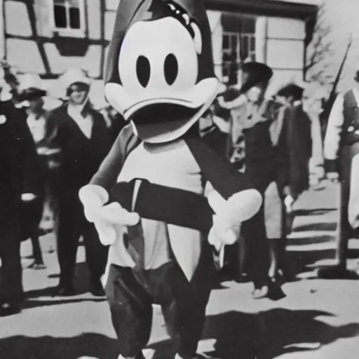 Prompt: Donald Duck at a German parade in 1936