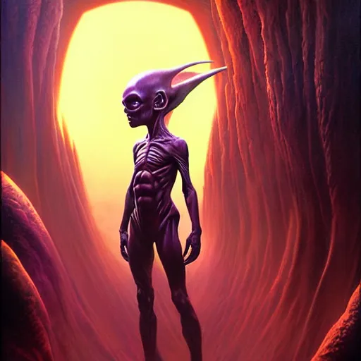 Prompt: a fantasy style portrait painting of an infant alien with a futuristic background and dramatic lighting oil painting unreal 5 daz. rpg portrait, extremely detailed wayne barlowe michael whelan artgerm greg rutkowski greg hildebrandt tim hildebrandt michael whelan h r giger moebius