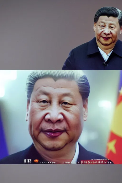 Image similar to A still of Xi Jinping as a Chinese fugly beta male, close-up, rule of thirds, award winning photo, unreal engine, studio lighting, highly detailed features, dirty trash setting