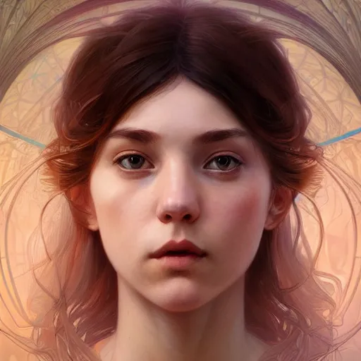 Image similar to portrait of a girl with the universe inside her head, filaments, surreal, intricate, headshot, highly detailed, digital painting, artstation, concept art, sharp focus, cinematic lighting, illustration, art by artgerm and greg rutkowski, alphonse mucha, cgsociety, science fiction