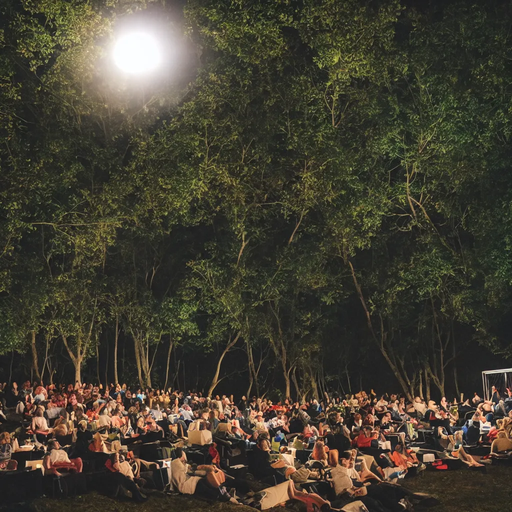 Image similar to outdoor cinema in the forest at night