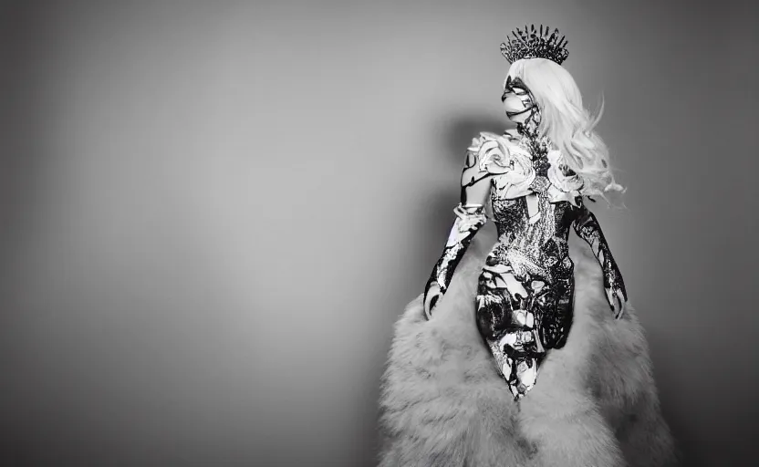 Prompt: IMG_975.raw, lady gaga ,beautiful composition, alexander mcqueen , 50mm f1.8, ambient light,