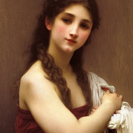 Prompt: photo of young woman by william - adolphe bouguereau