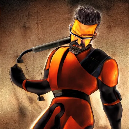 Image similar to Gordon Freeman destroys the microwave, photorealistic