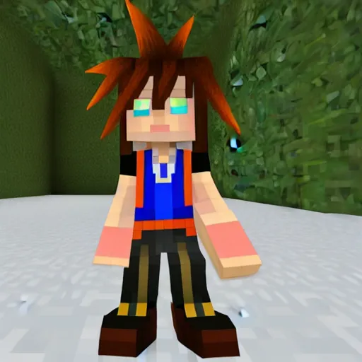 Prompt: sora, from kingdom hearts, as a reinterpretation made by minecraft