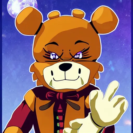 Freddy fazbear from fnaf illustrated as anime boy