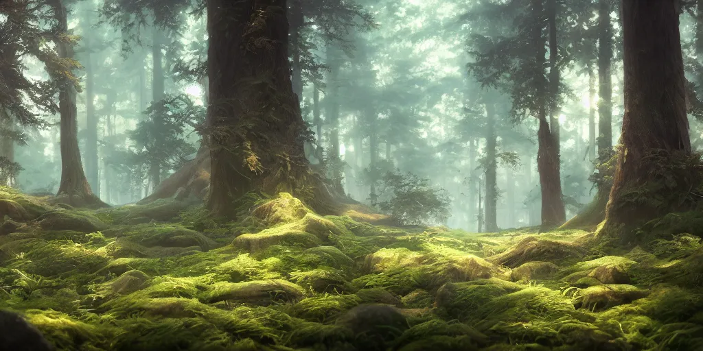 Image similar to a forest, detailed oil painting, cinematic angle, hyperrealistic, beautiful, cinematic lighting, dynamic, Studio Ghibli, digital art, octane render, post-processing, dynamic composition, trending on artstation, masterpiece