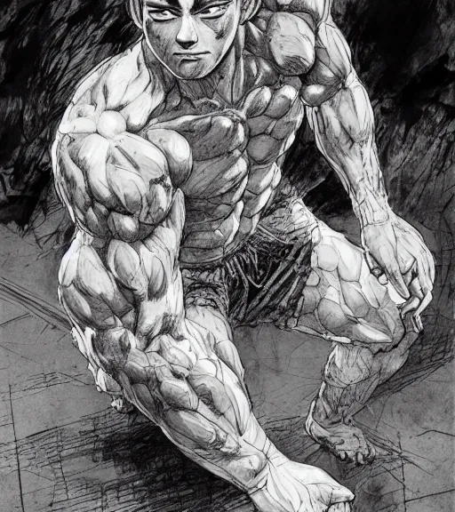 portrait of anime baki the grappler in shorts, pen and, Stable Diffusion