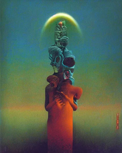 Image similar to dynamic complexity by beksinski, carrington, bosch, dali, barlowe, magritte, pagan bright multirainbow color surrealism