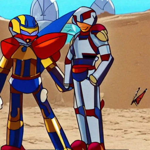 Prompt: a still of from the movie lawrence of arabia crossover with the game mega man x