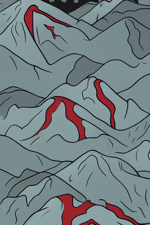 Prompt: lava flowing through mountains, 2d minimalist vector art, cyberpunk palette, hd phone wallpaper